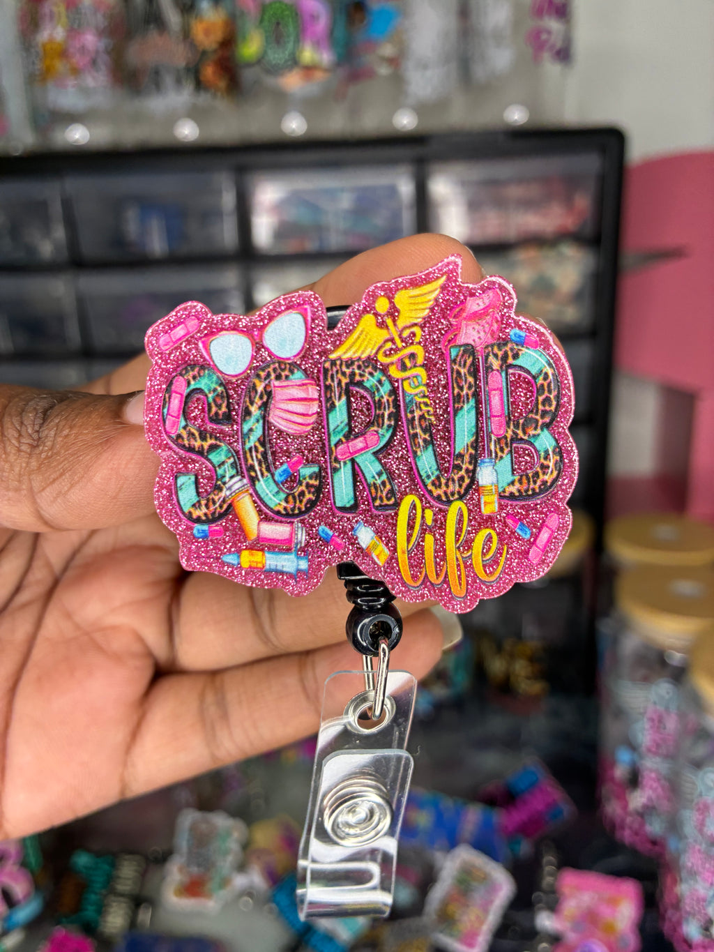 Scrub Life Leopard Badge Reel