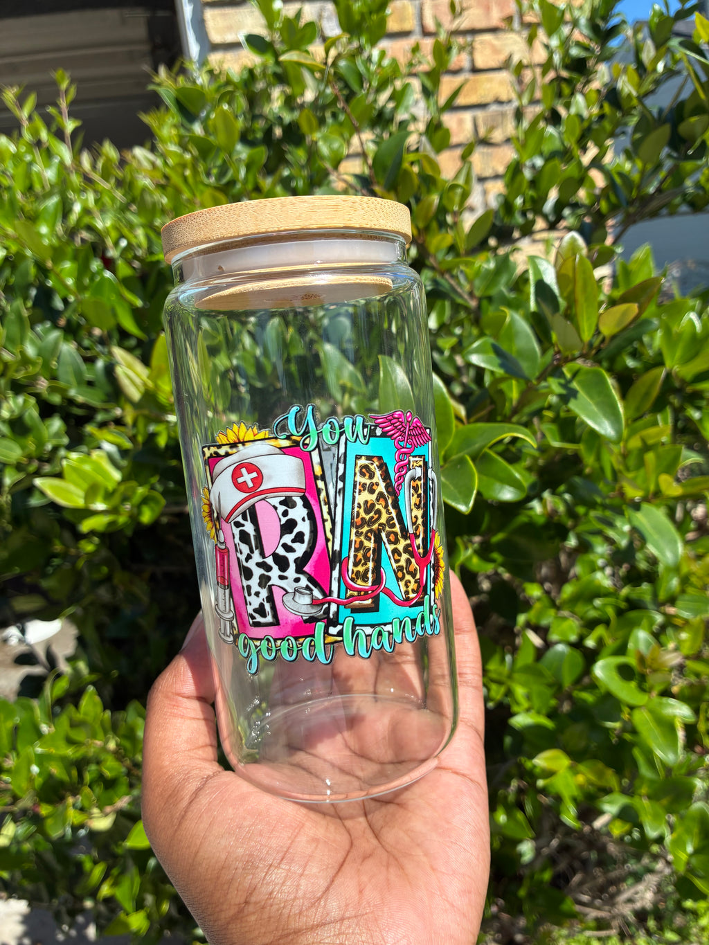 RN Gifted Hands Glass Cup