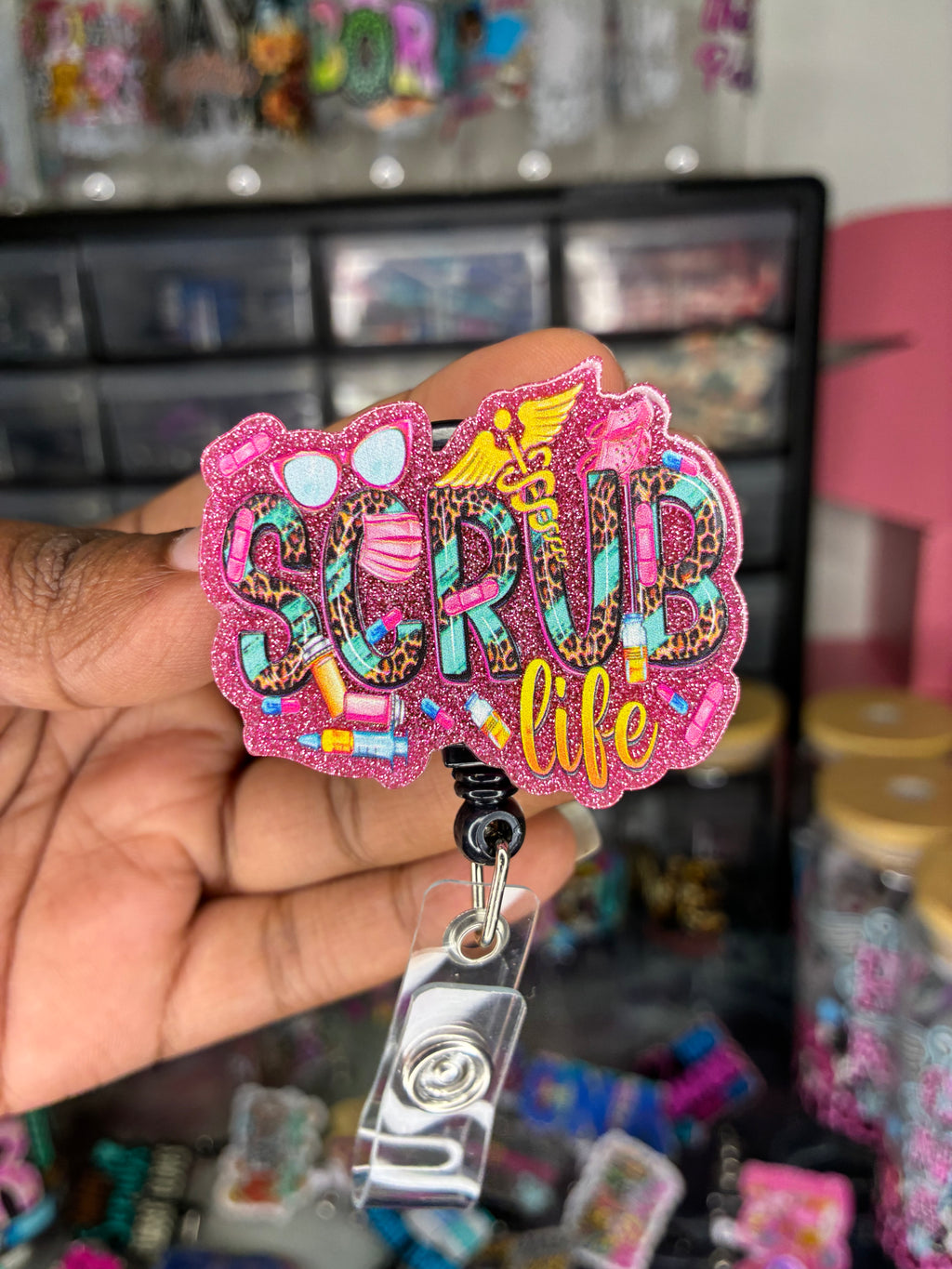 Scrub Life Leopard Badge Reel