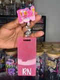 Pink Glitter RN Badge Buddy | Registered Nurse Badge Card | Cute Healthcare Badge Accessory