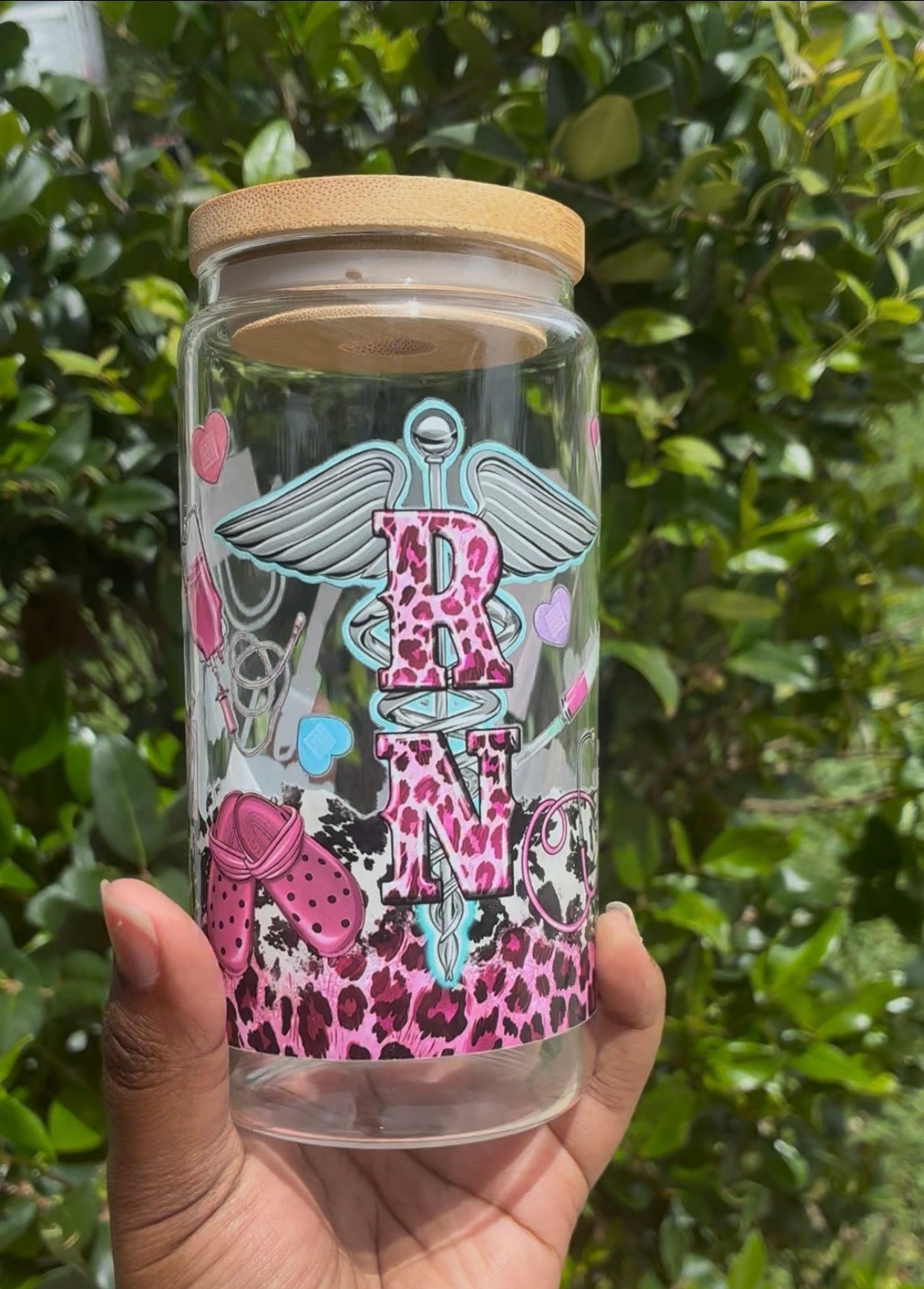 Pink Leopard RN - Registered Nurse Glass Cup
