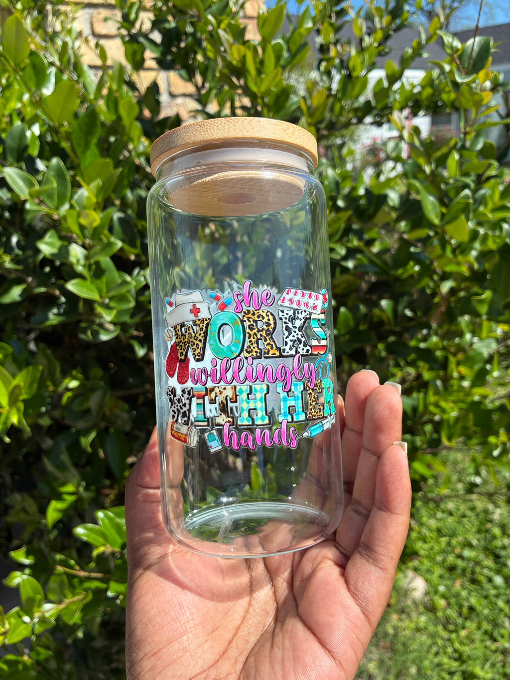 RN Gifted Hands Glass Cup