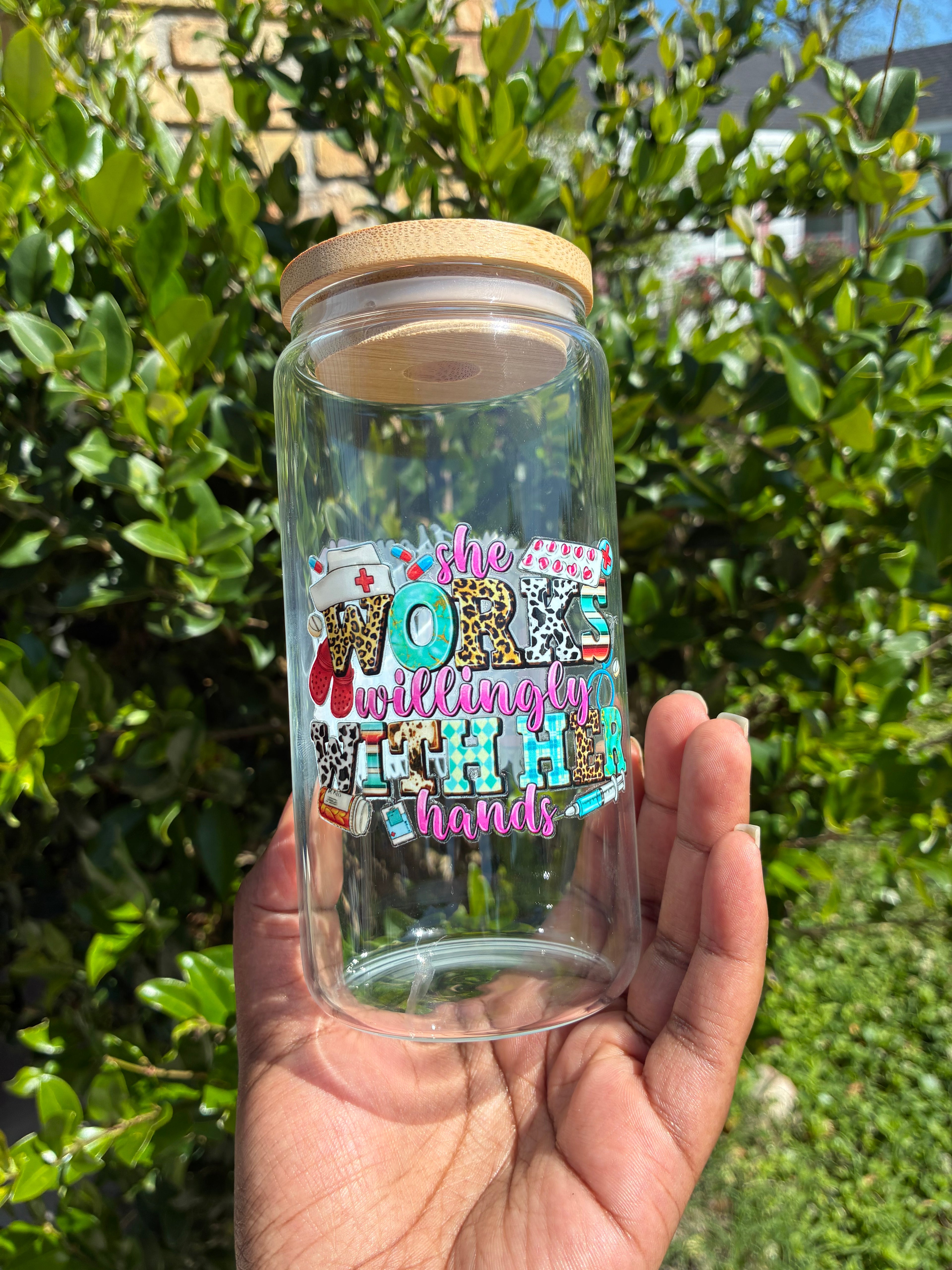 RN Gifted Hands Glass Cup