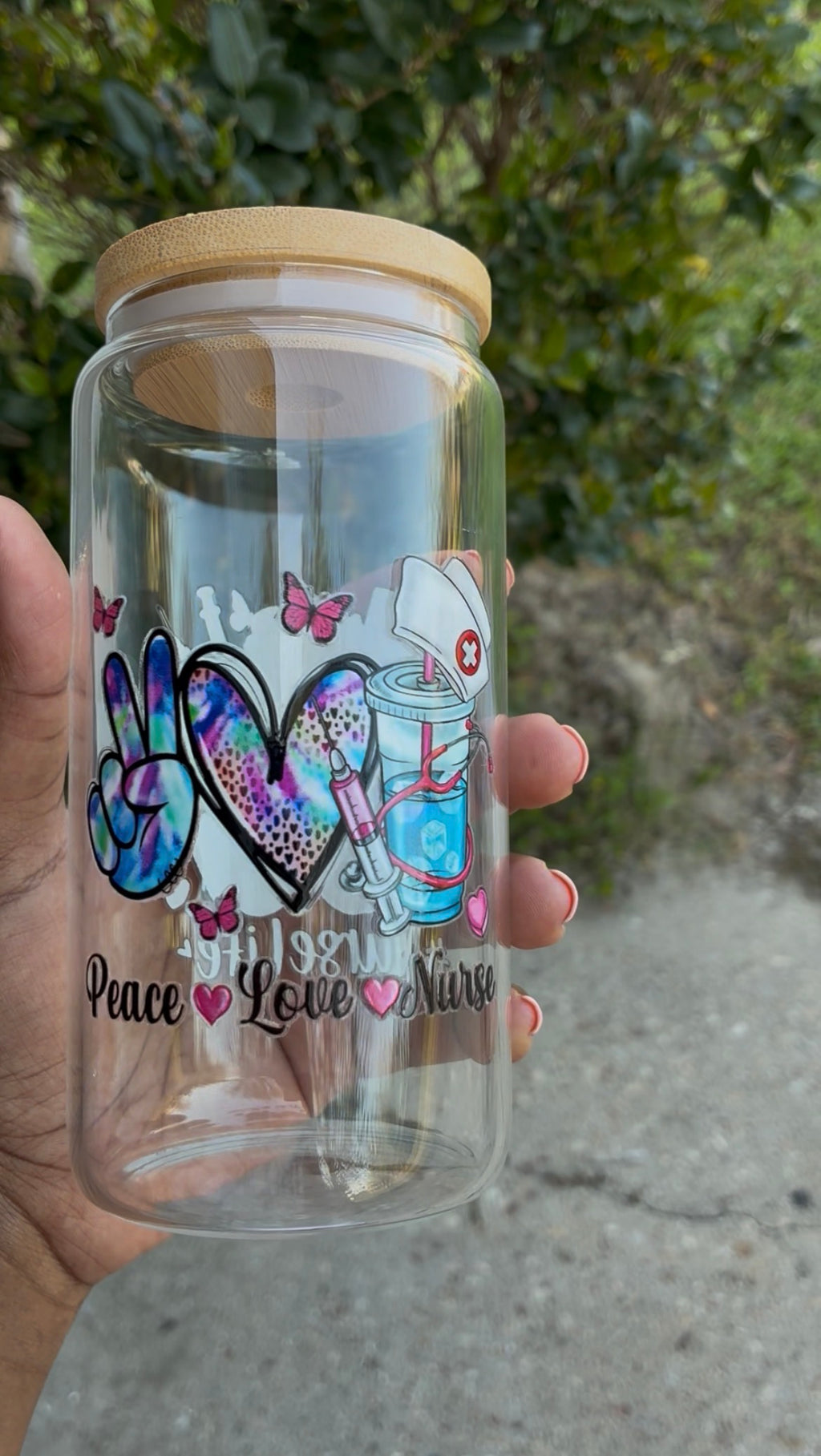 Peace Love Nurse Statement Glass Cup