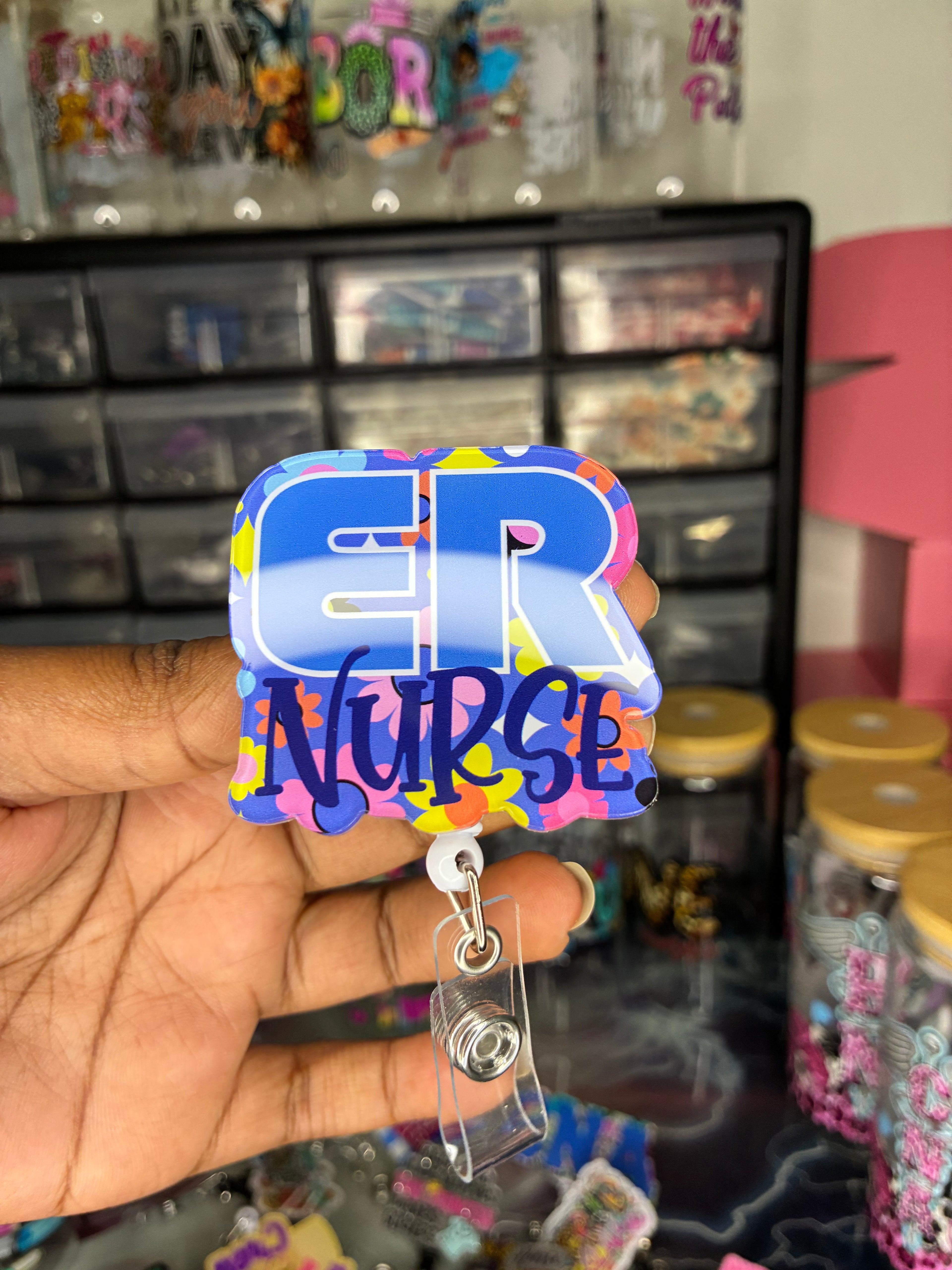 Floral ER Nurse Badge Reel
