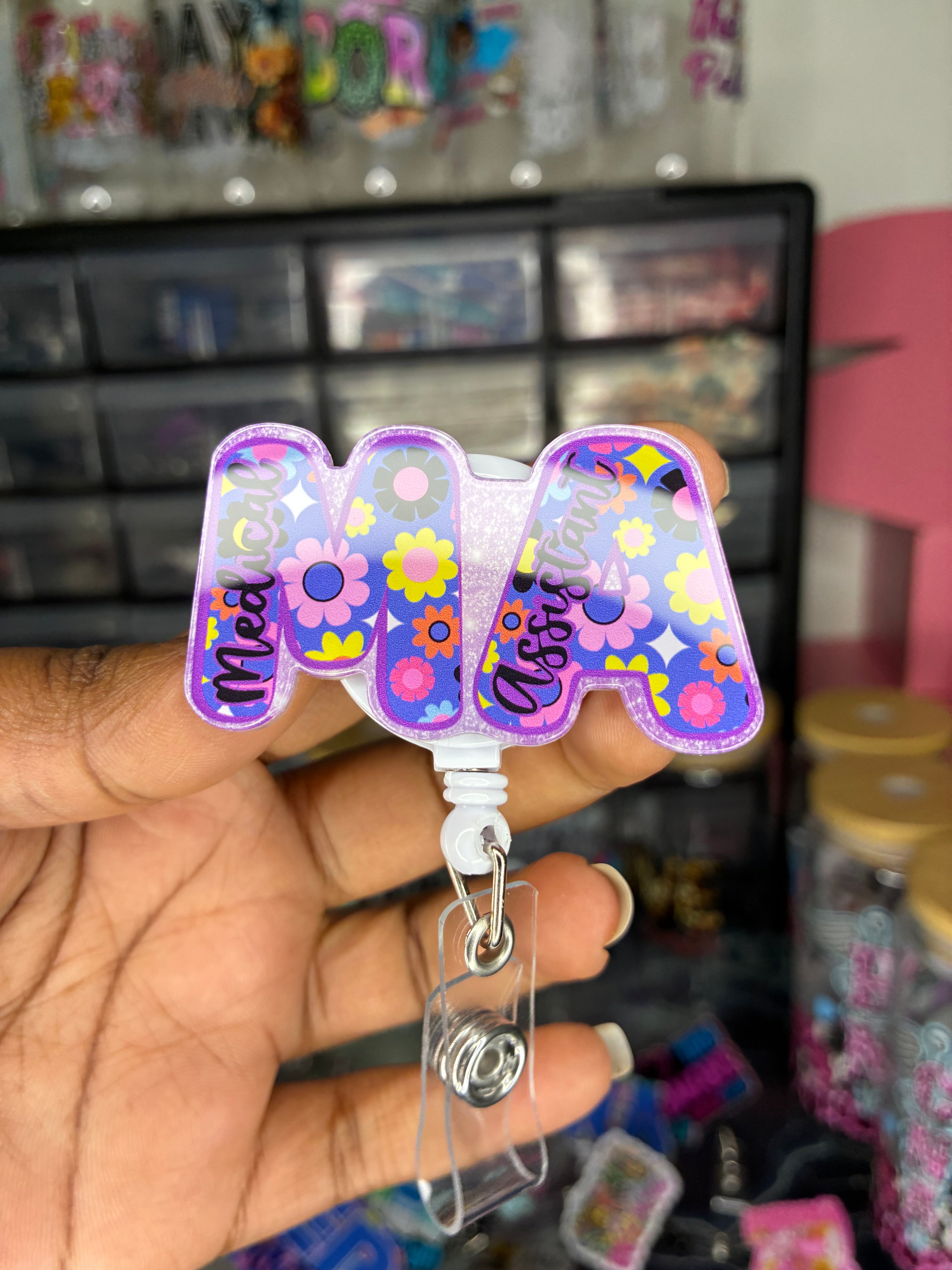 Medical Assistant Floral Badge Reel