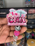 CNA Pink Leopard Beaded Badge Reel