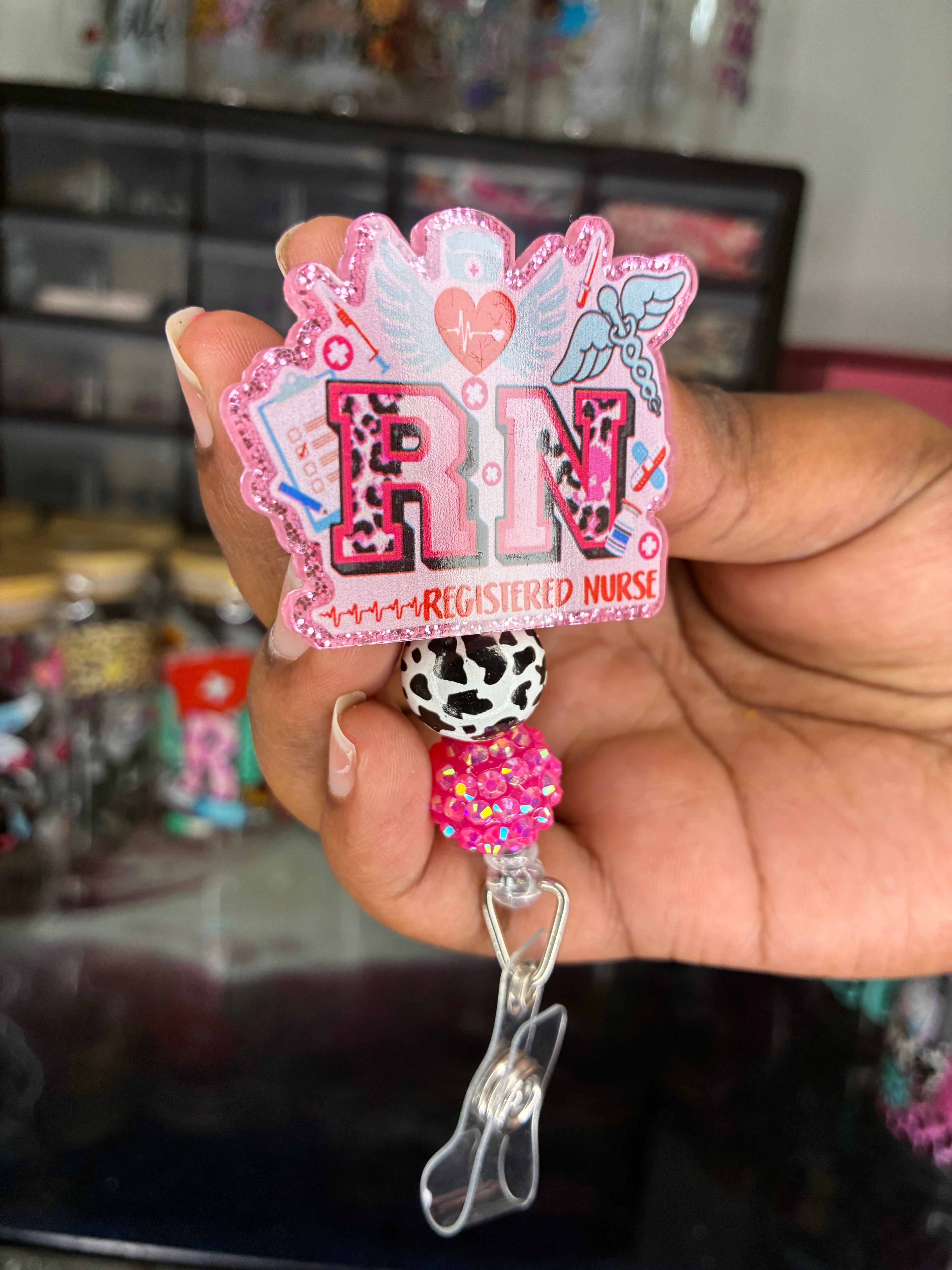 RN Luxe Beaded – Registered Nurse Badge Reel