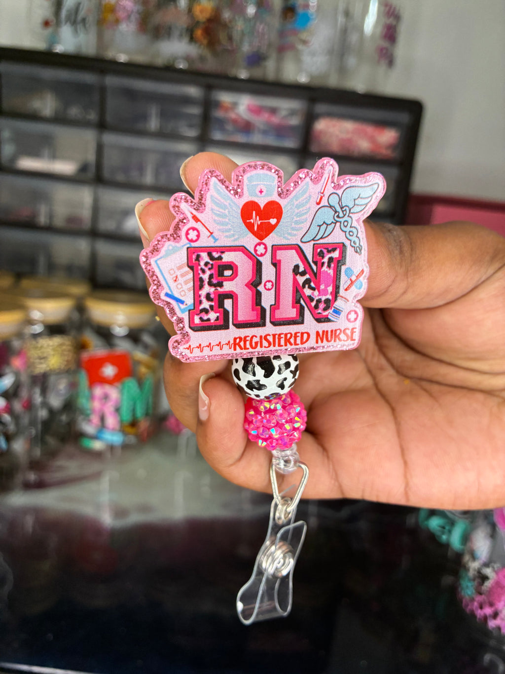RN Luxe Beaded – Registered Nurse Badge Reel