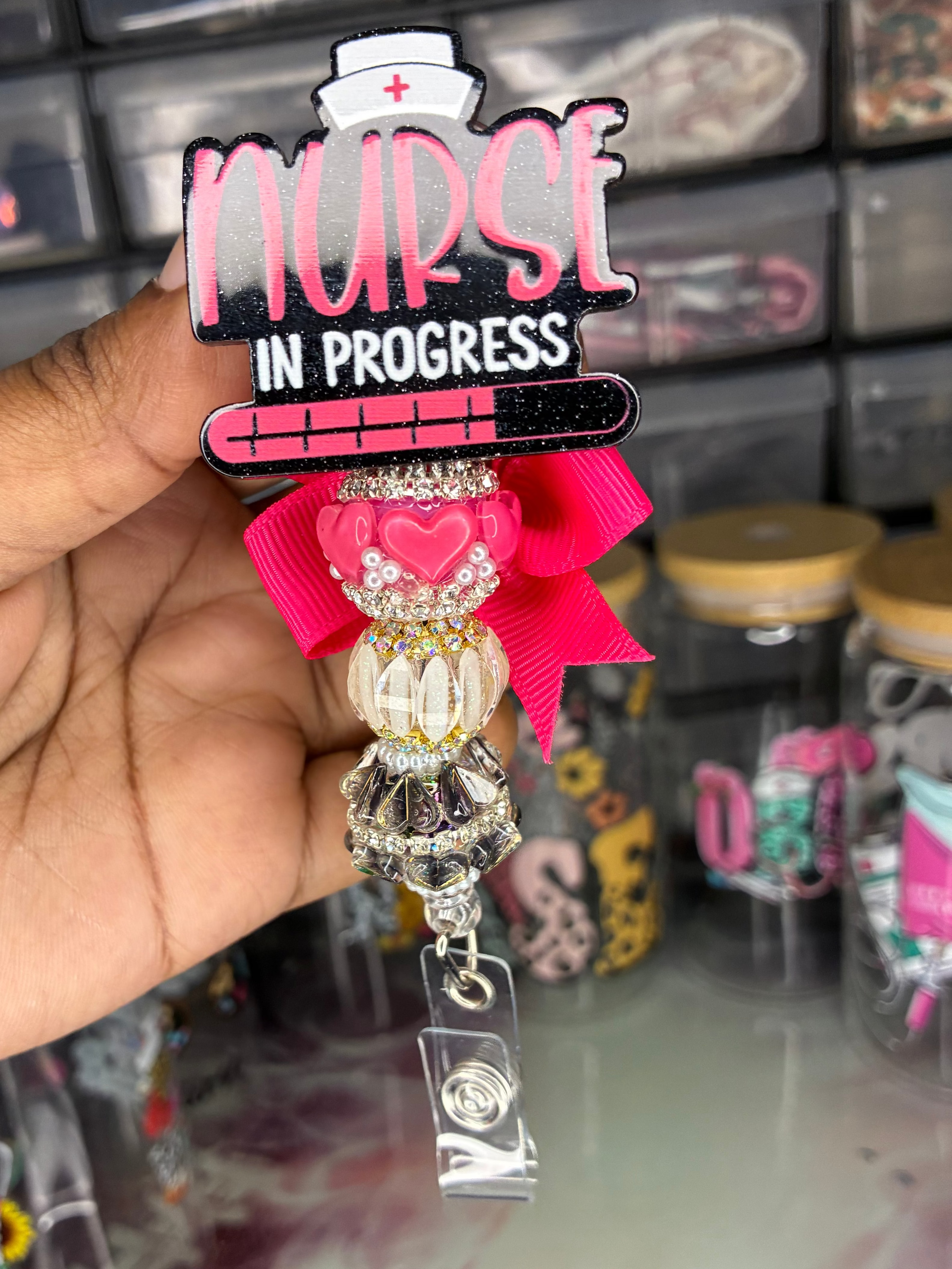 Premium Beaded Nurse in Progress Badge Reel | Nursing Student Badge Reel | Pink Nurse Badge Reel | CNA RN Badge Reel | Ready to Ship