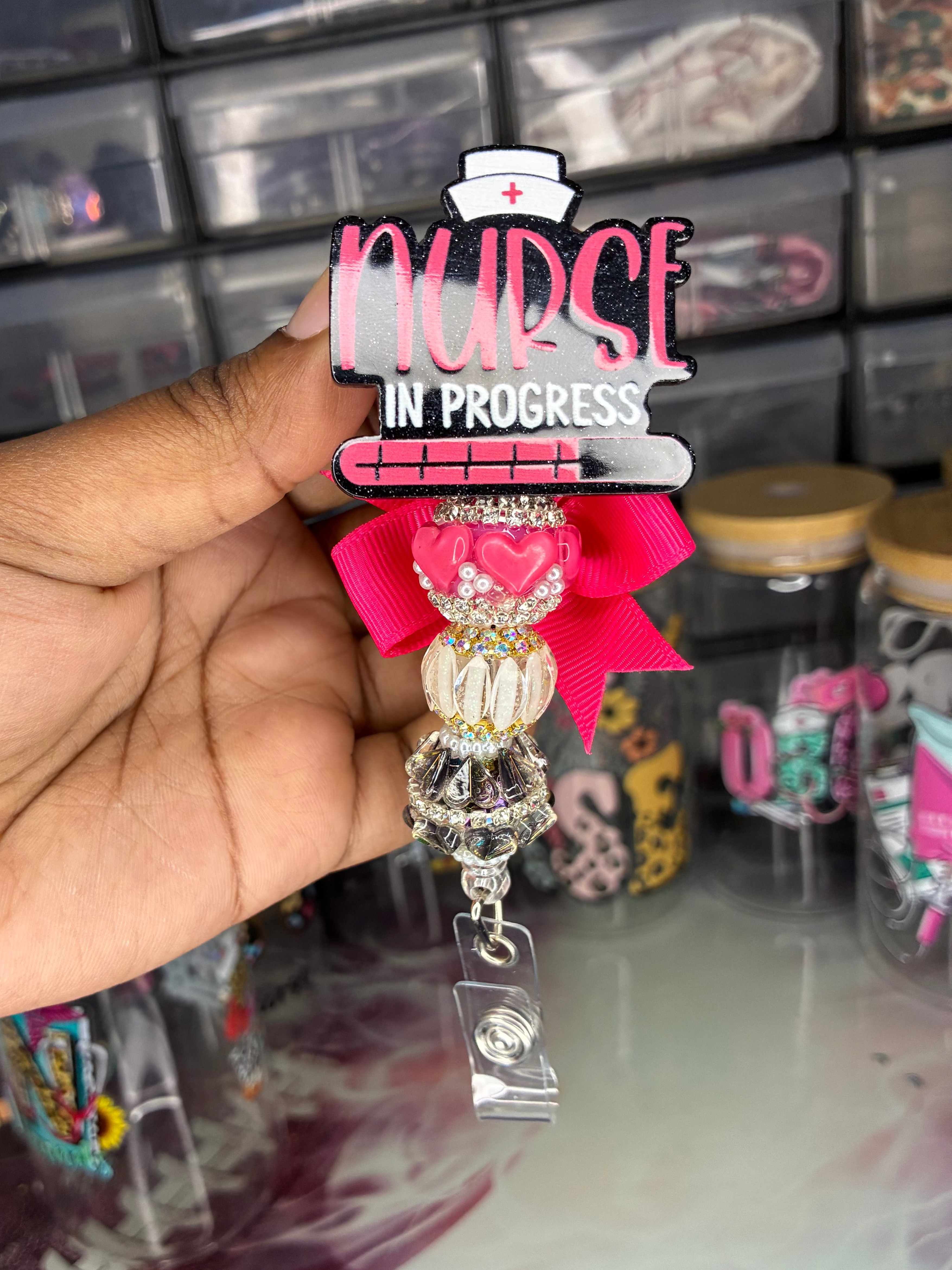 Premium Beaded Nurse in Progress Badge Reel | Nursing Student Badge Reel | Pink Nurse Badge Reel | CNA RN Badge Reel | Ready to Ship