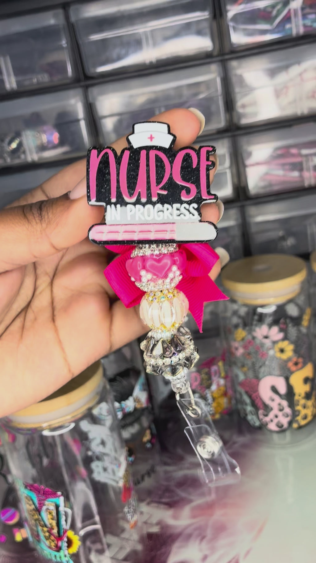 Premium Beaded Nurse in Progress Badge Reel | Nursing Student Badge Reel | Pink Nurse Badge Reel | CNA RN Badge Reel | Ready to Ship